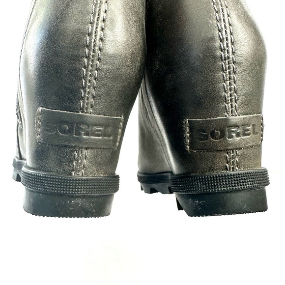 Sorel leather waterproof Joan of Arctic gray zip bootie ankle boot wedge 7.5 - Picture 9 of 13